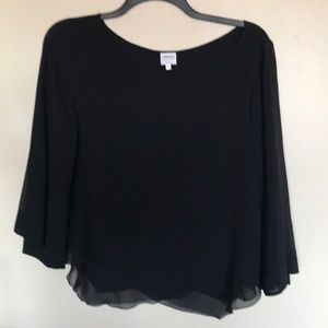 Armani - sheer 3/4 sleeve 100% silk black blouse
